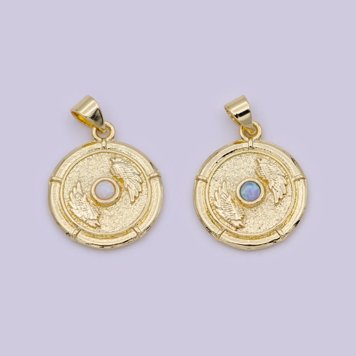 Dainty Wing Gold Opal Pendant Necklace / Blue Opal Angel Wing Charm for Necklace Bracelet Supply H-557 H-560