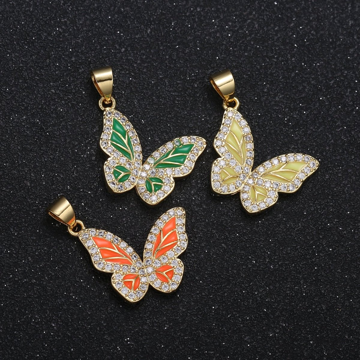 Dainty Yellow Green Orange Butterfly Charm CZ Gold Plated Mariposa Monarch Animal Nature Charm Pendant GP-088 GP-089 GP-090