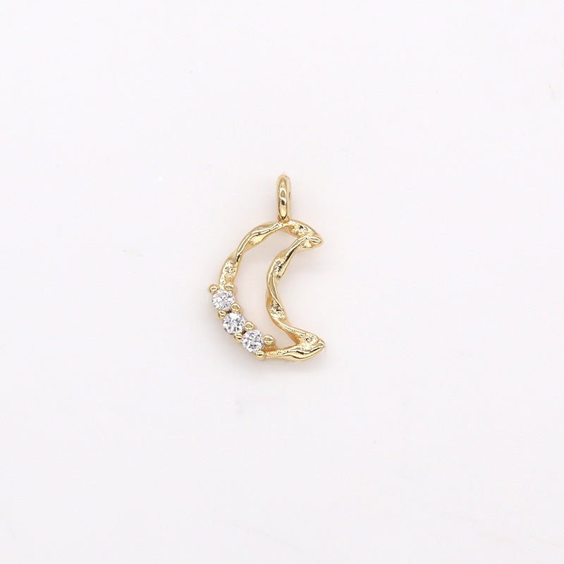 Dainty Zirconia Beaded Crescent Moon Charm CZ Moon & Star Nature Sky Space Charm Pendant GP-315
