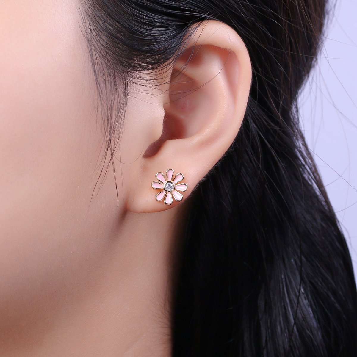 Daisy Earring Studs Floral Flower 18K Gold Plated Cute Dainty Earring for Gift T-198 ~ T-200