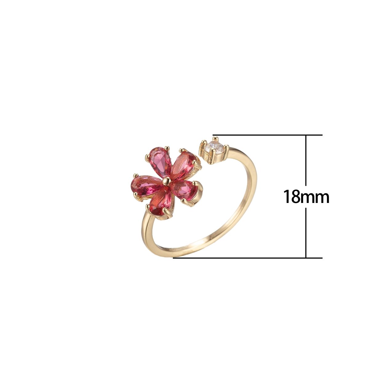 OS Daisy Flower Ring Micro Pave Adjustable Gold Open Ring O-975