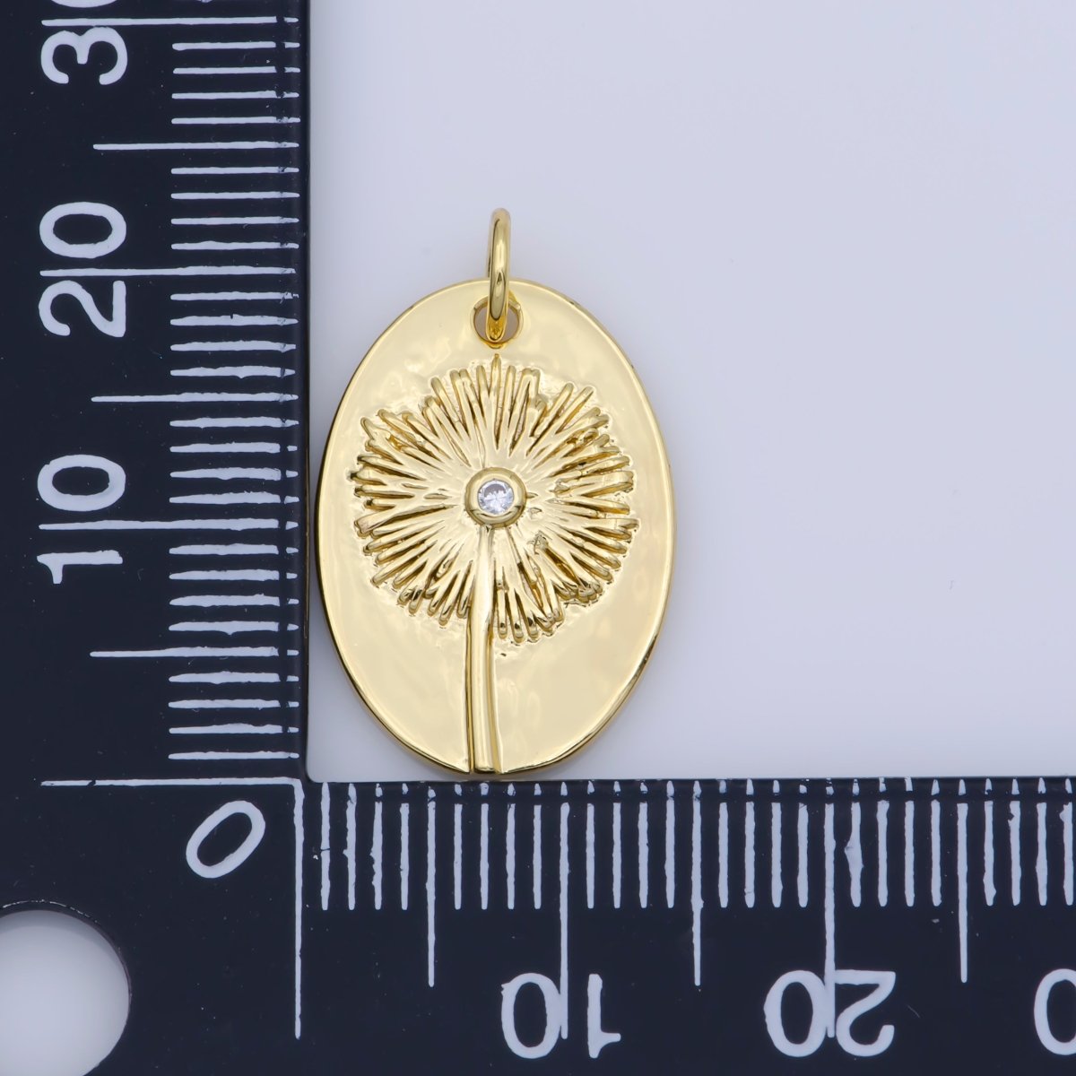 OS Dandellion Flower Charm 14k Gold Filed Dainty Floral Medallion Charm Oval Rustic Pendant for Minimalist Jewelry Supply M-392