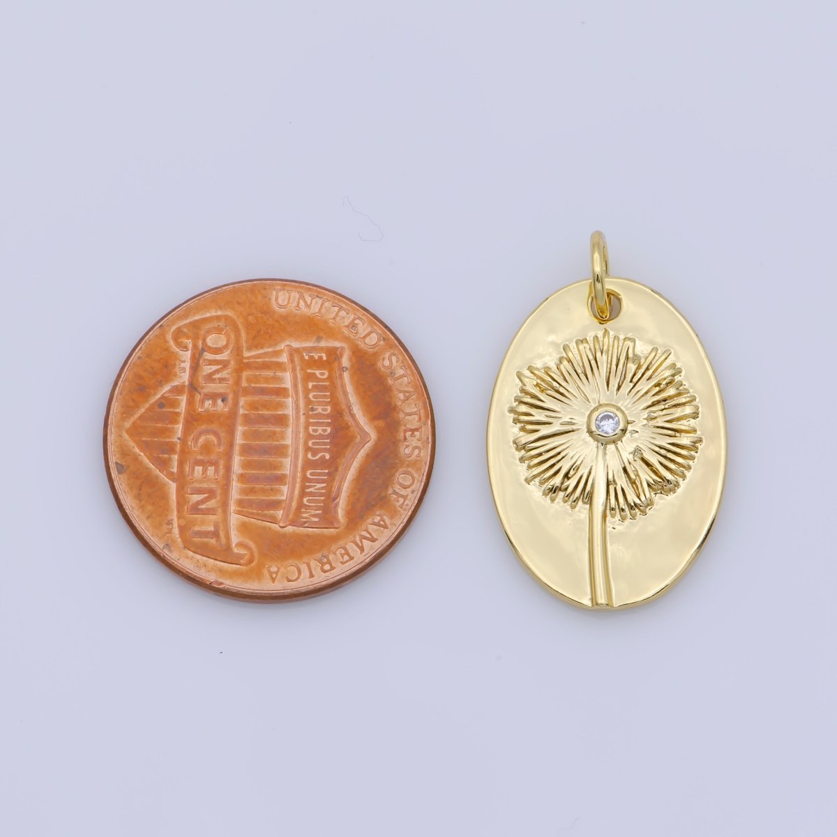 OS Dandellion Flower Charm 14k Gold Filed Dainty Floral Medallion Charm Oval Rustic Pendant for Minimalist Jewelry Supply M-392