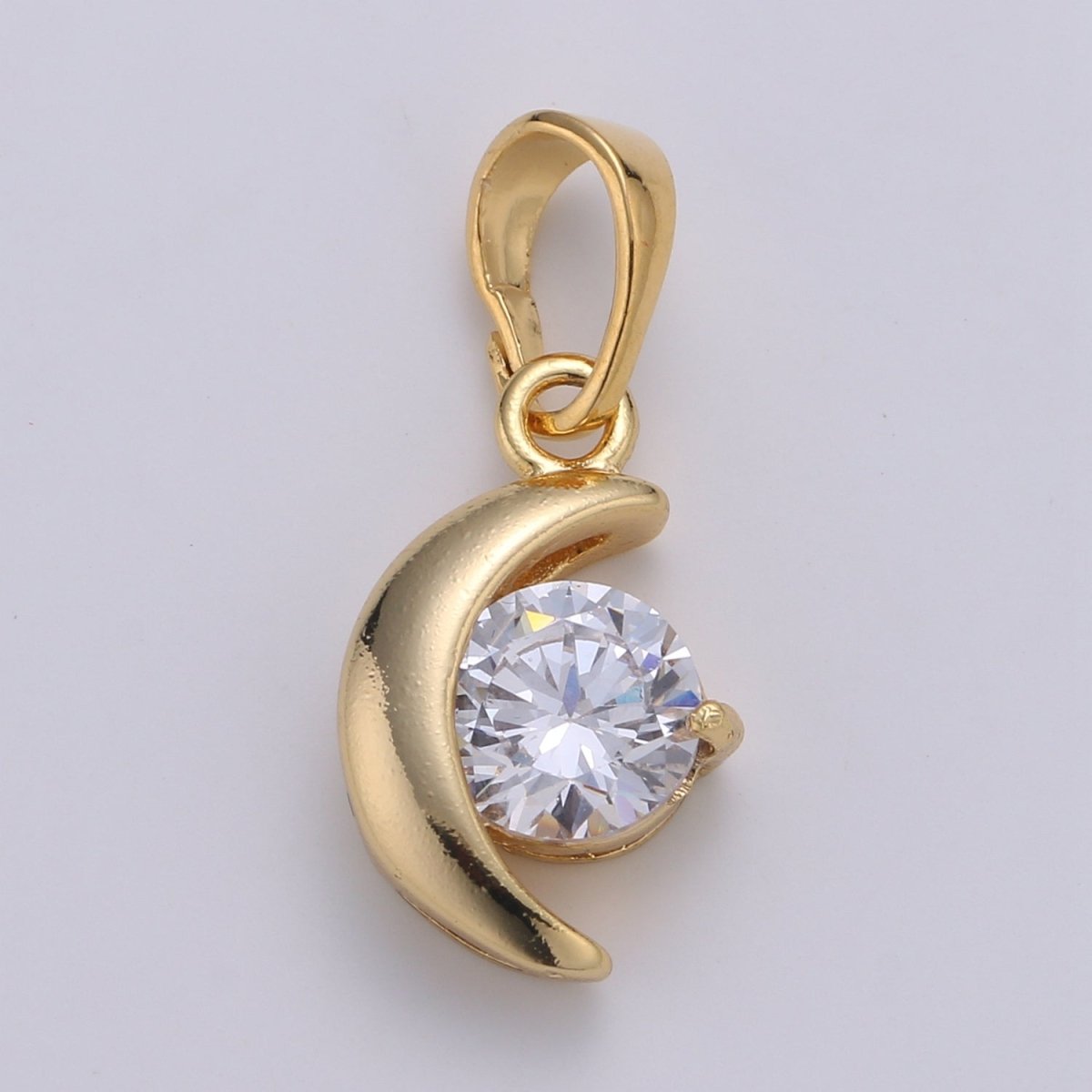 Dangle 24k Gold Filled Mini Moon Micro Pave CZ Small Moon Pendant, Dainty Crescent Moon Charm J-227 - DLUXCA
