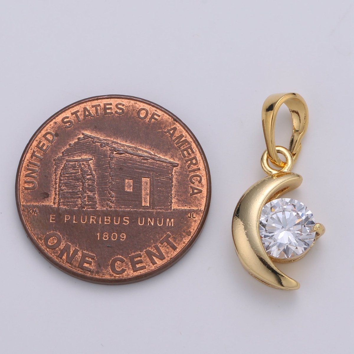 Dangle 24k Gold Filled Mini Moon Micro Pave CZ Small Moon Pendant, Dainty Crescent Moon Charm J-227 - DLUXCA