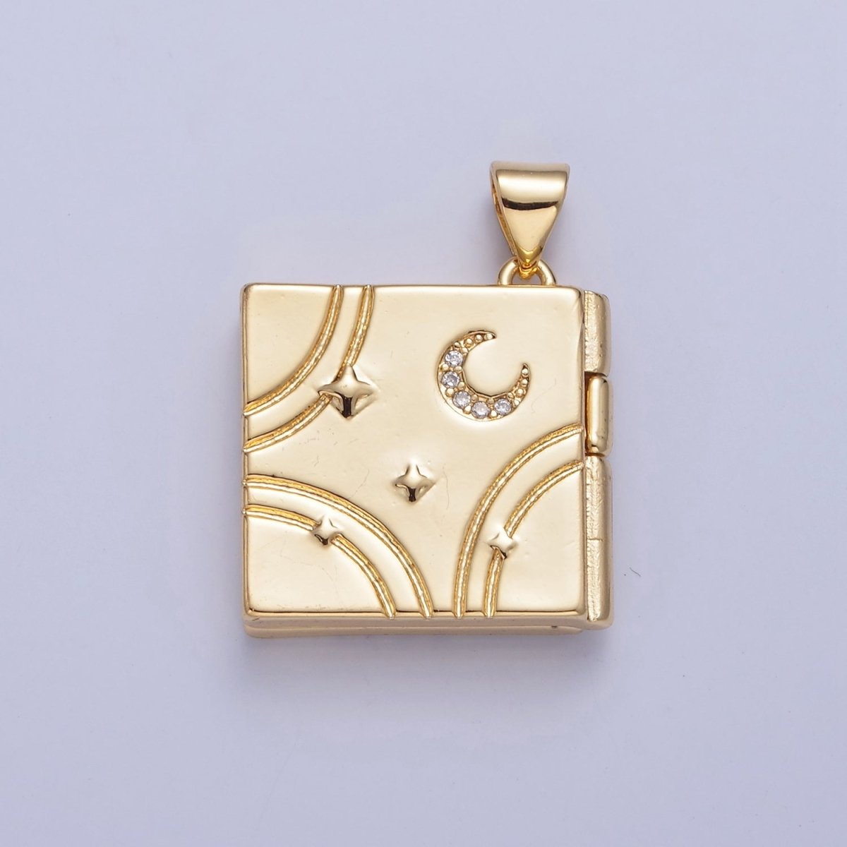 Dangle Book Locket Pendant Crescent Moon Star Locket Charm Necklace 14K Gold Filled I-233 I-236