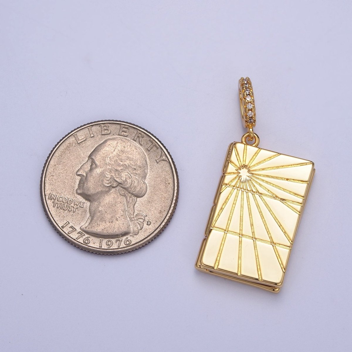 Dangle Book Locket Pendant Sun Burst Locket Charm Necklace 14K Gold Filled J-480 - DLUXCA