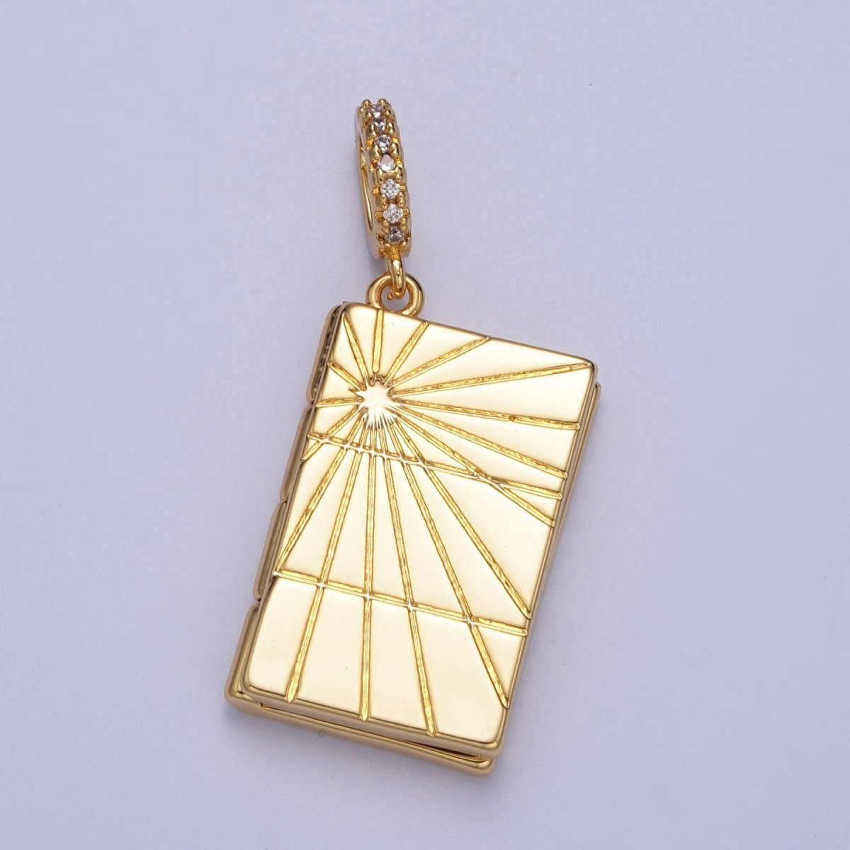 Dangle Book Locket Pendant Sun Burst Locket Charm Necklace 14K Gold Filled J-480 - DLUXCA