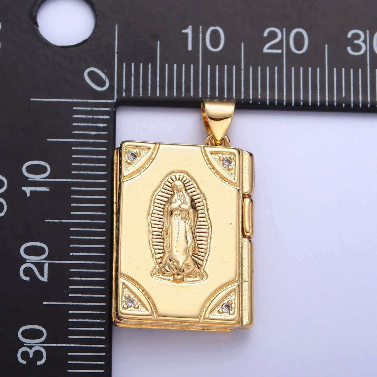 Dangle Book Locket Pendant VIRGIN MARY Lady Guadalupe Locket Charm Necklace 14K Gold Filled I-227 I-230