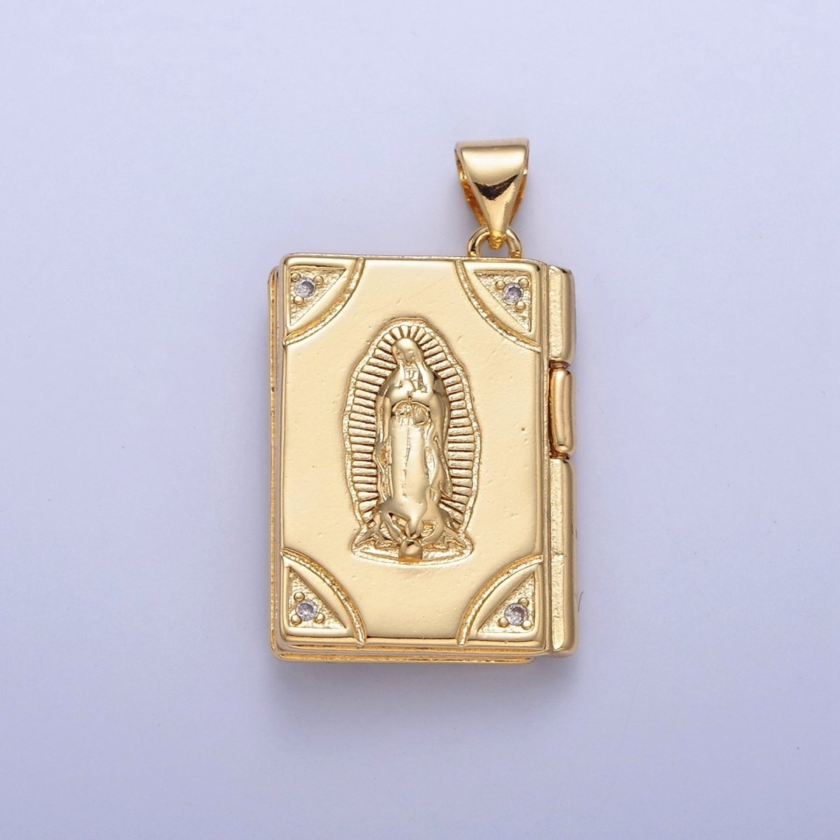 Dangle Book Locket Pendant VIRGIN MARY Lady Guadalupe Locket Charm Necklace 14K Gold Filled I-227 I-230