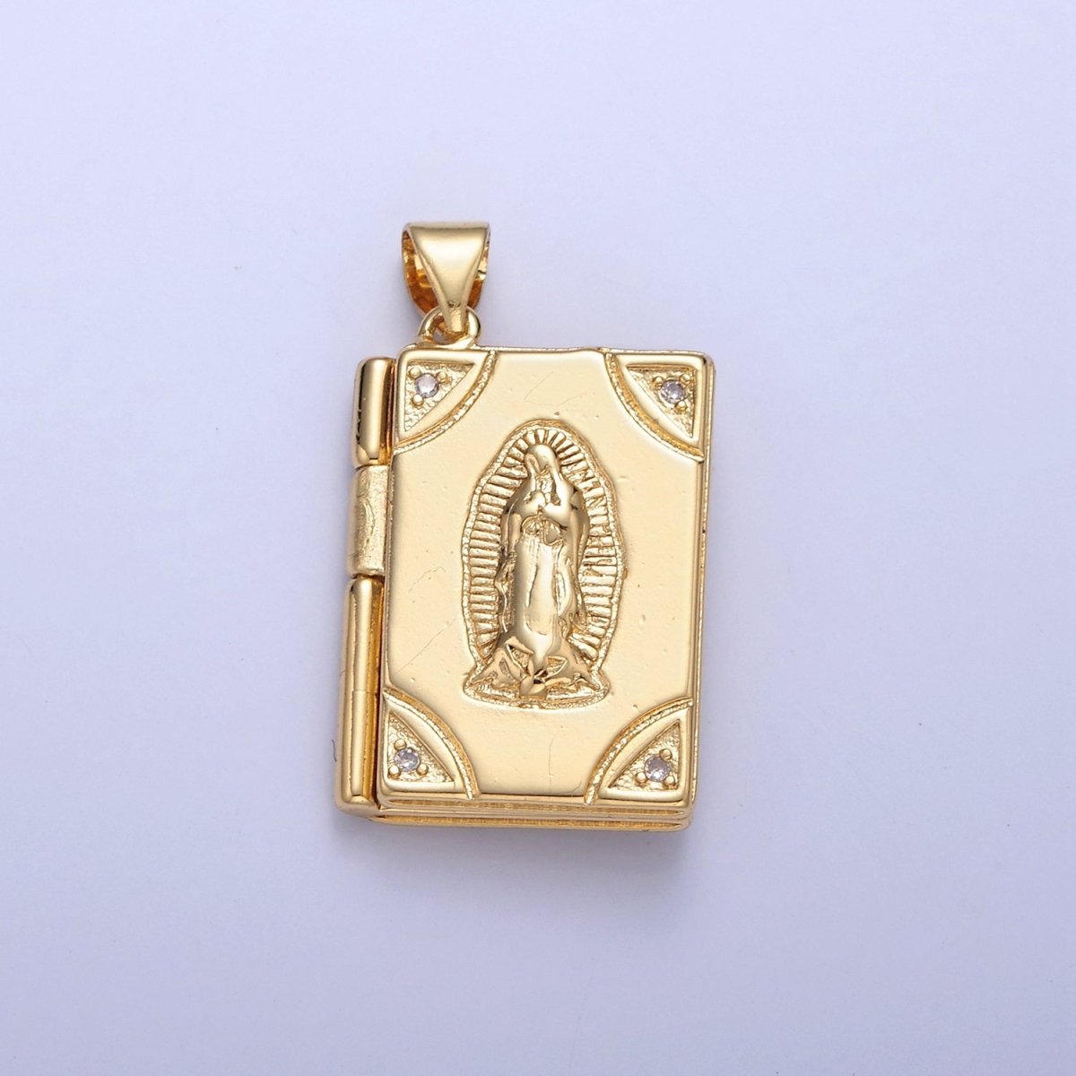 Dangle Book Locket Pendant VIRGIN MARY Lady Guadalupe Locket Charm Necklace 14K Gold Filled I-227 I-230