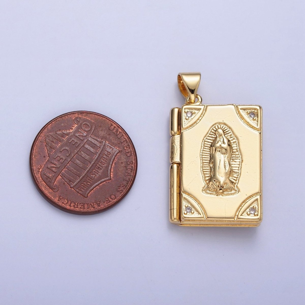 Dangle Book Locket Pendant VIRGIN MARY Lady Guadalupe Locket Charm Necklace 14K Gold Filled I-227 I-230