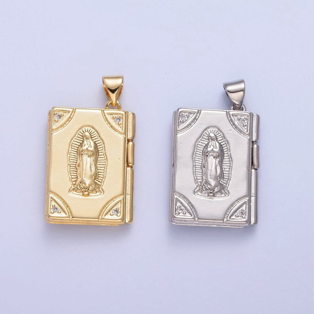 Dangle Book Locket Pendant VIRGIN MARY Lady Guadalupe Locket Charm Necklace 14K Gold Filled I-227 I-230