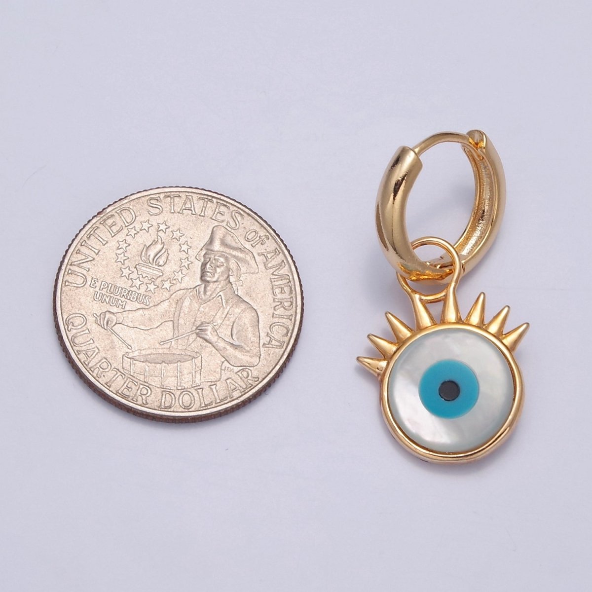 Dangle Evil Eye Charm 16K Gold Filled Huggie Earring T-432 - DLUXCA