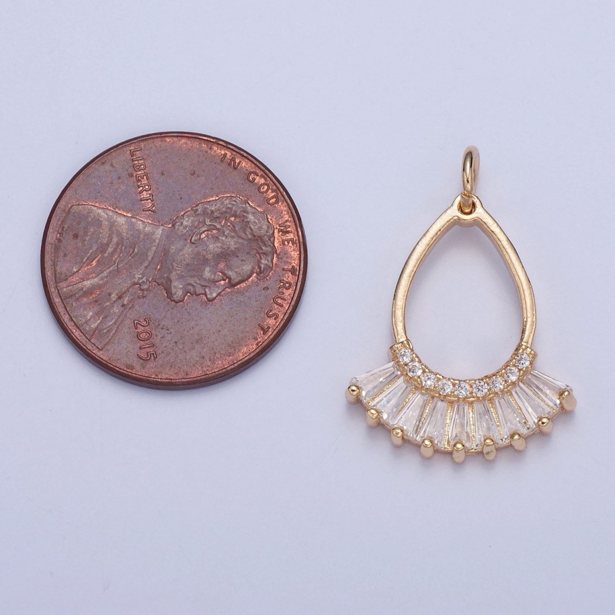 Dangle Gold Tear Drop Charm with Baguette Stone X-021 - DLUXCA