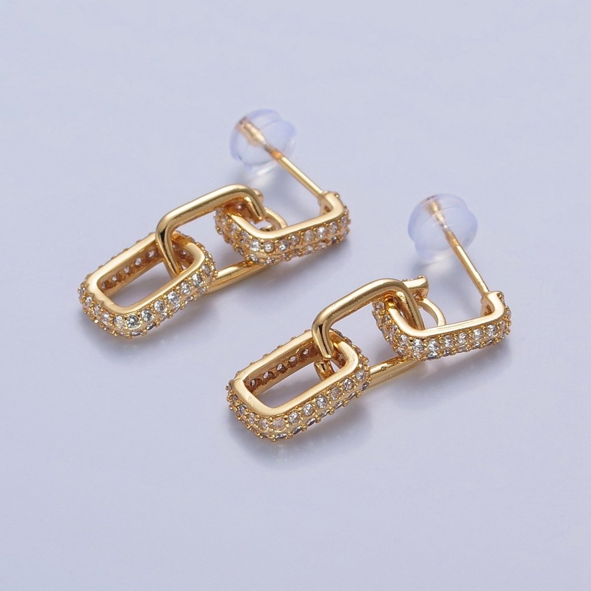 OS Dangle Square CZ Link Stud Earring in 24k Gold Filled T-518