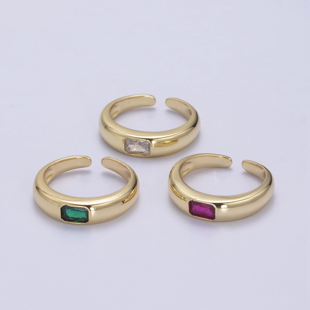 DEL-Minimalist 14k Gold Filled Ring With CZ Clear / Green / Pink Cz Stone Small Rectangle Open Adjustable U-316