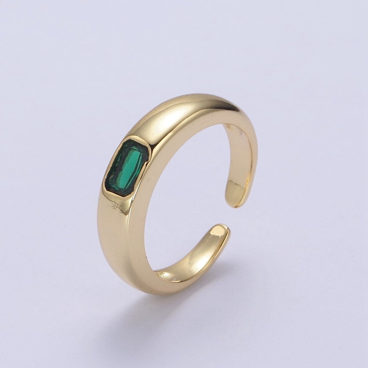 DEL-Minimalist 14k Gold Filled Ring With CZ Clear / Green / Pink Cz Stone Small Rectangle Open Adjustable U-316