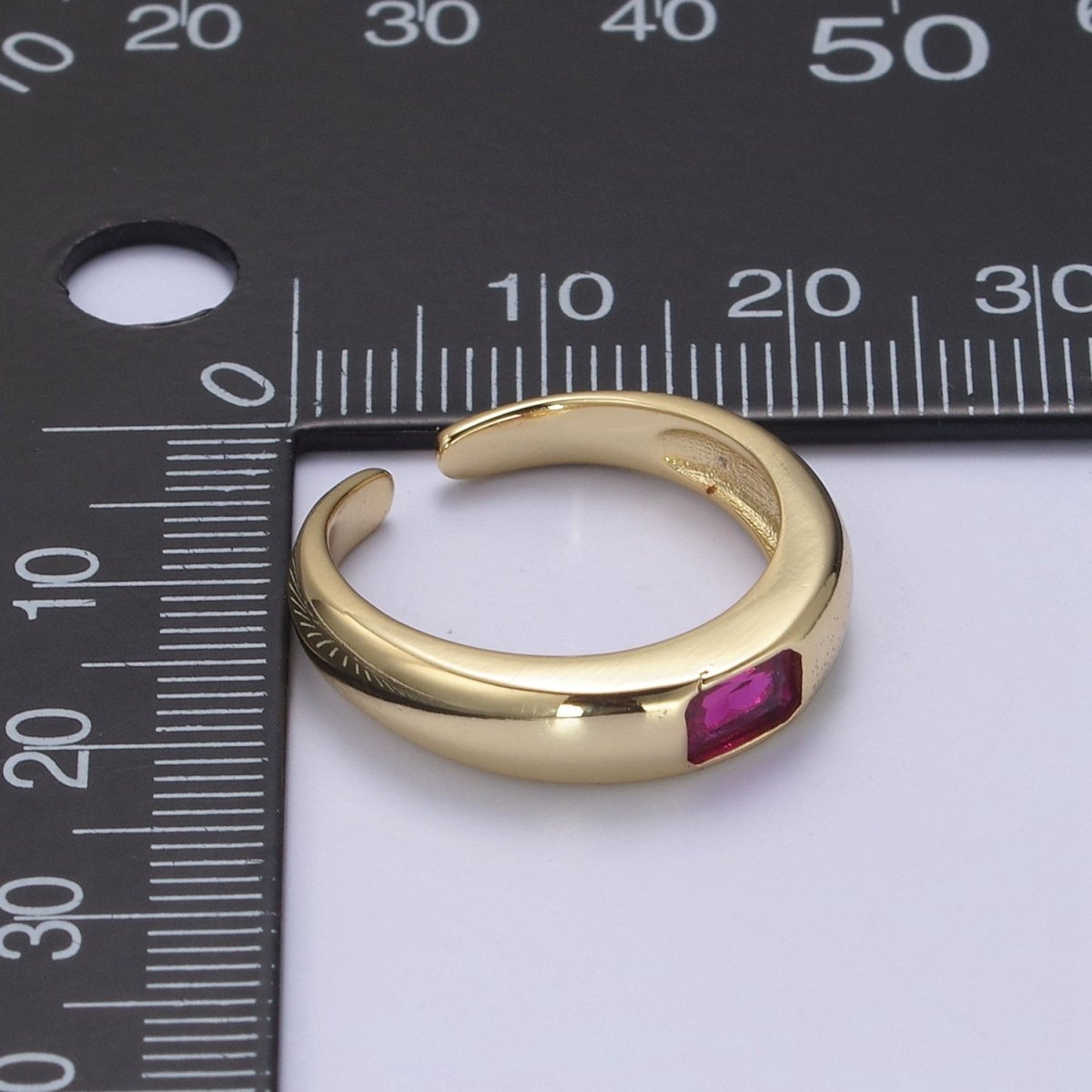 DEL-Minimalist 14k Gold Filled Ring With CZ Clear / Green / Pink Cz Stone Small Rectangle Open Adjustable U-316