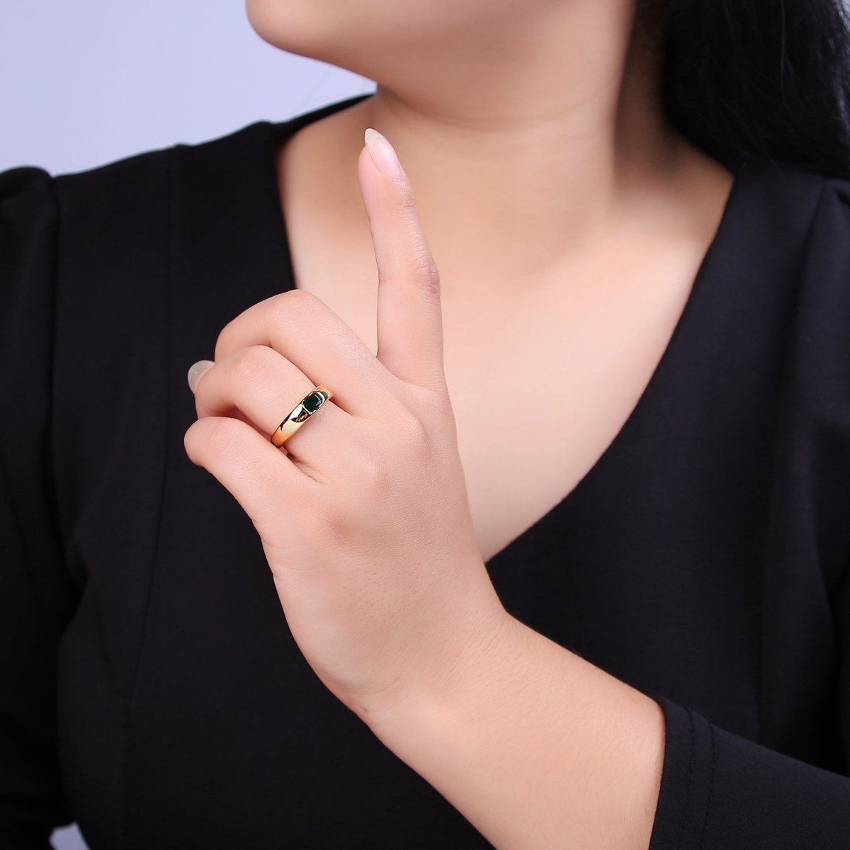DEL-Minimalist 14k Gold Filled Ring With CZ Clear / Green / Pink Cz Stone Small Rectangle Open Adjustable U-316