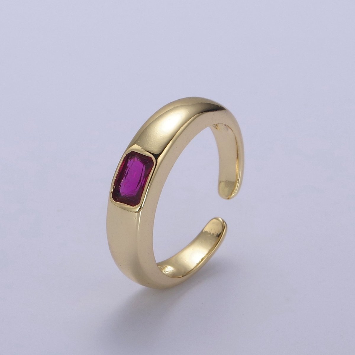 DEL-Minimalist 14k Gold Filled Ring With CZ Clear / Green / Pink Cz Stone Small Rectangle Open Adjustable U-316