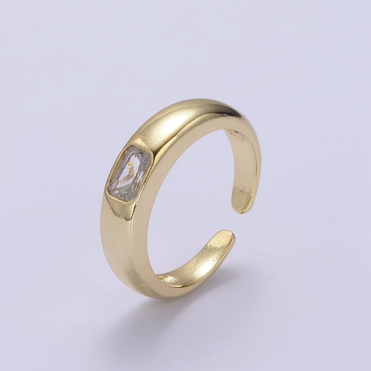 DEL-Minimalist 14k Gold Filled Ring With CZ Clear / Green / Pink Cz Stone Small Rectangle Open Adjustable U-316