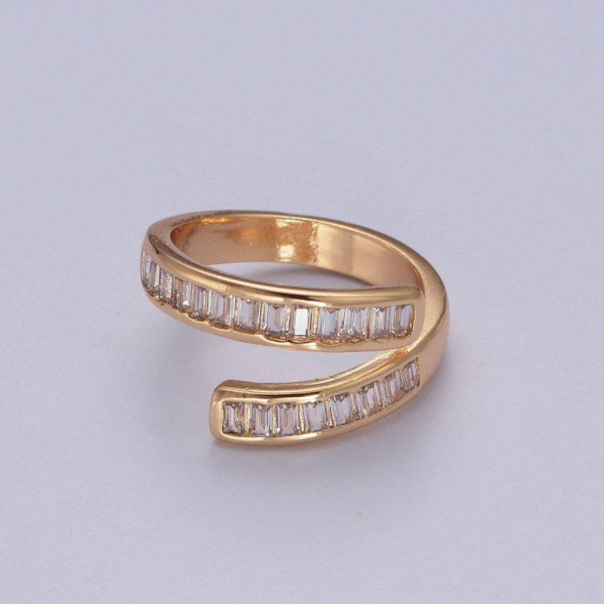 DEL-OS 24K Gold Filled Clear Baguette Cubic Zirconia Double Band Adjustable Open Ring R-275