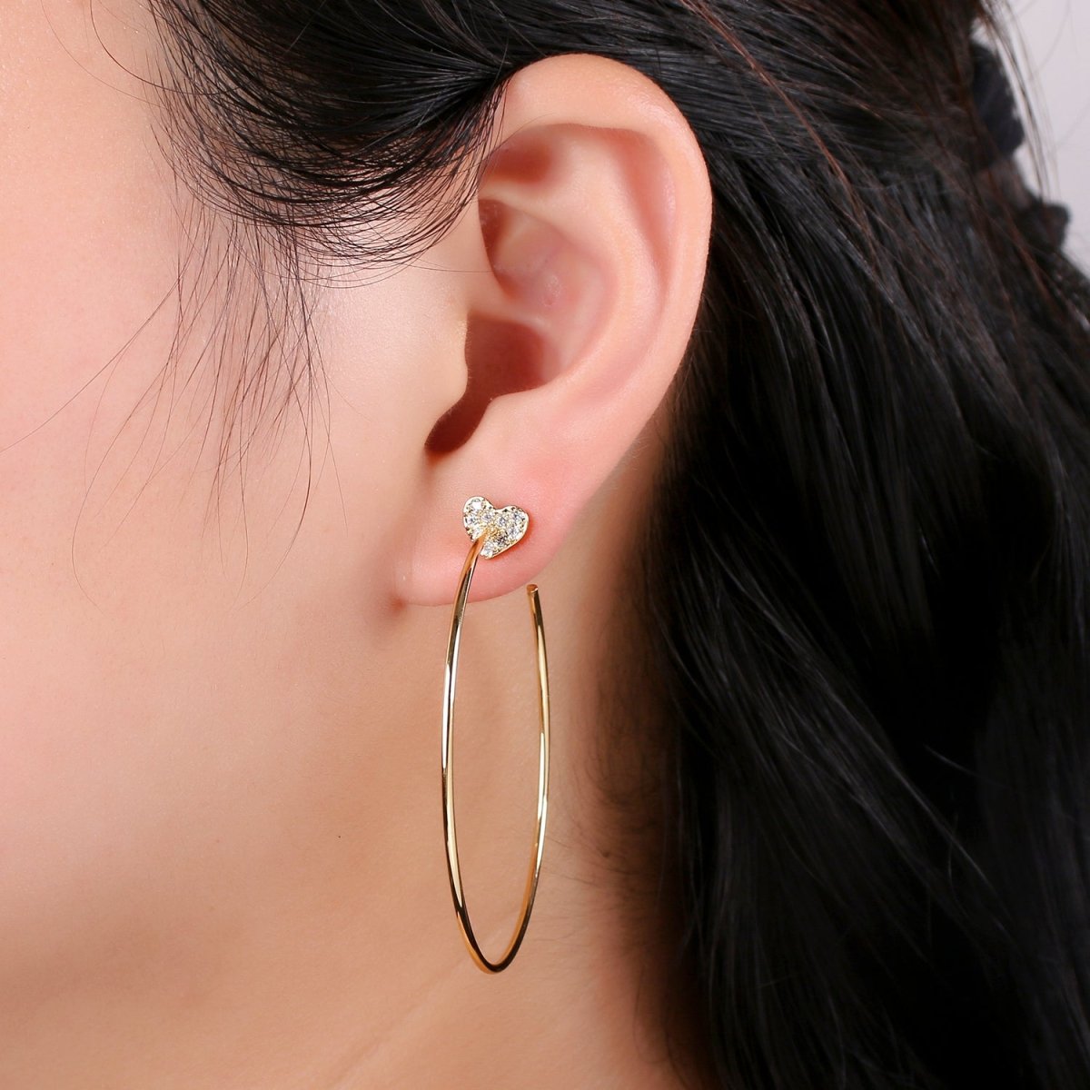 DEL- OS Dainty Heart Hoop Earrings, Gold Vermeil Earrings Minimalist Earrings, Classic Thin Hoops, Thin, Lightweight Every day Earring for Gift Q-195 - DLUXCA