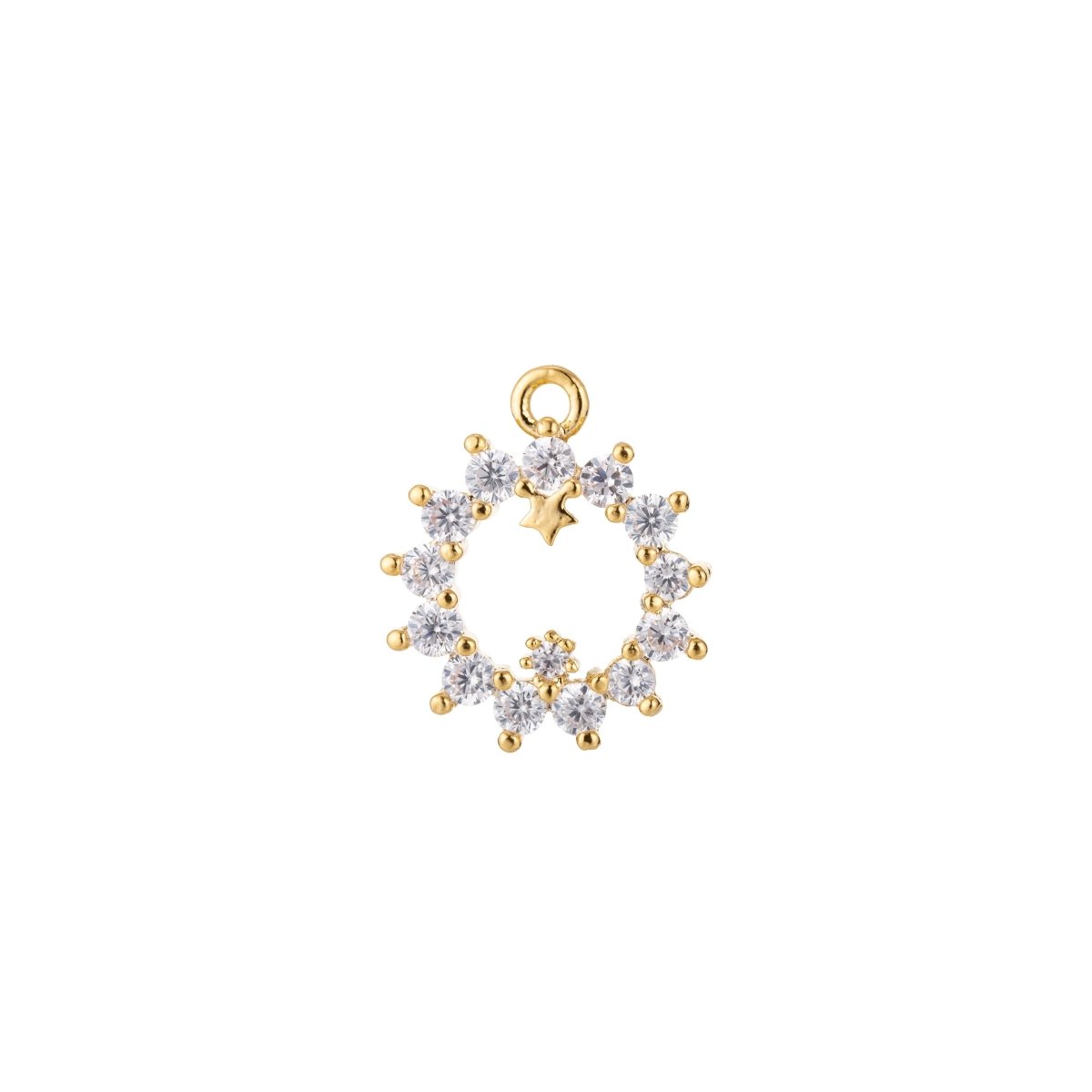 Delicate Crystal Sun Charm, Micro Pave CZ Charm, Dainty Charm Crystal Chic Circle Bracelet Necklace Earring Charm for Jewelry Making F-772 - DLUXCA