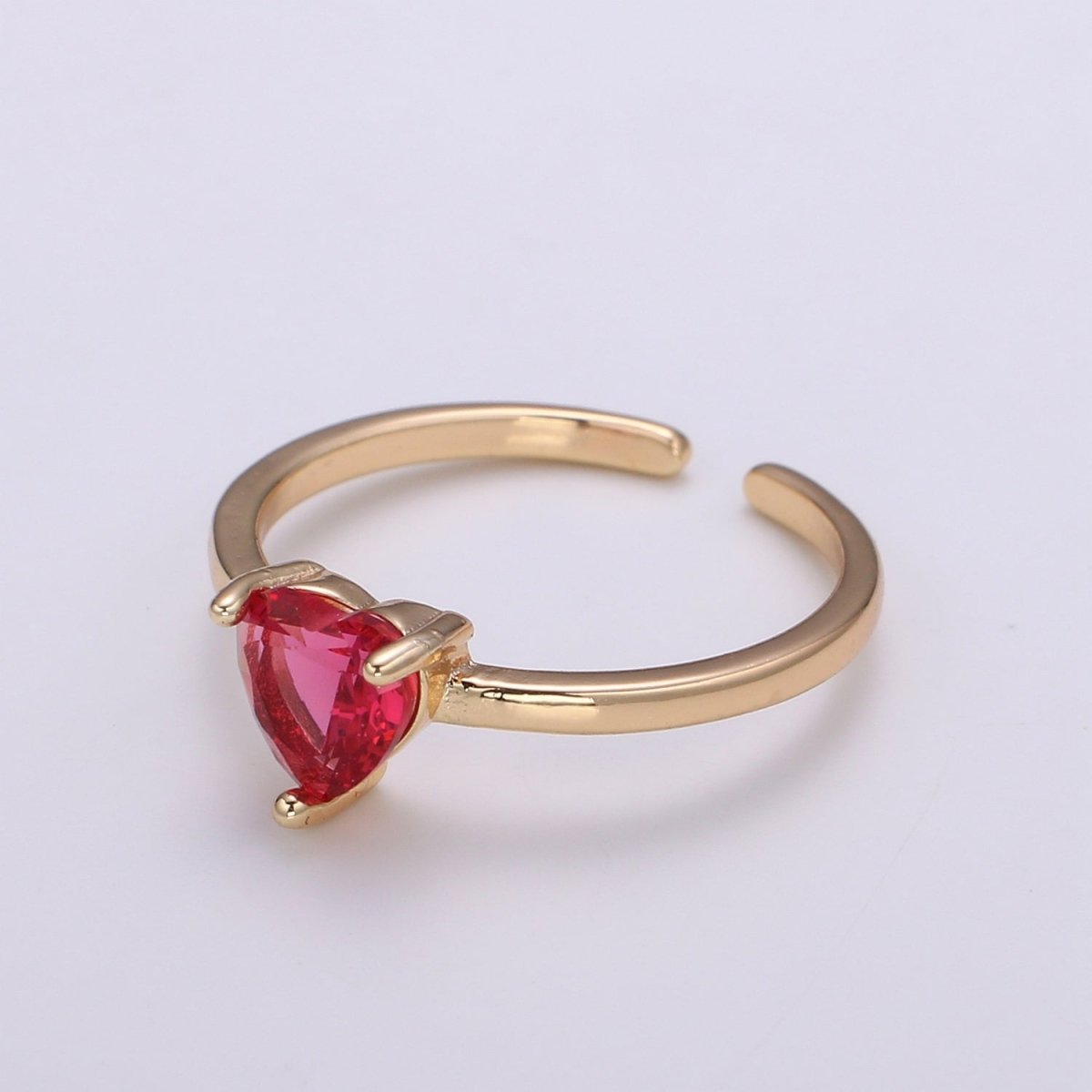 Delicate Pink Heart Ring 18k gold Filled Solitaire Cubic Zirconia promise ring for her Open Adjustable Ring - DLUXCA