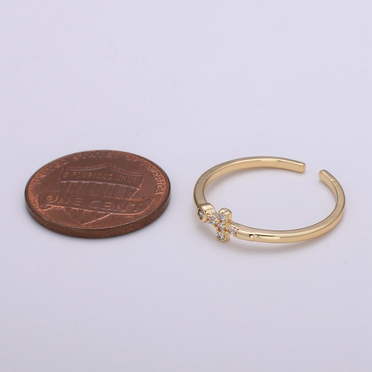 Delicate Sideway Cross Ring 18k gold Filled Open Adjustable Ring R306 - DLUXCA