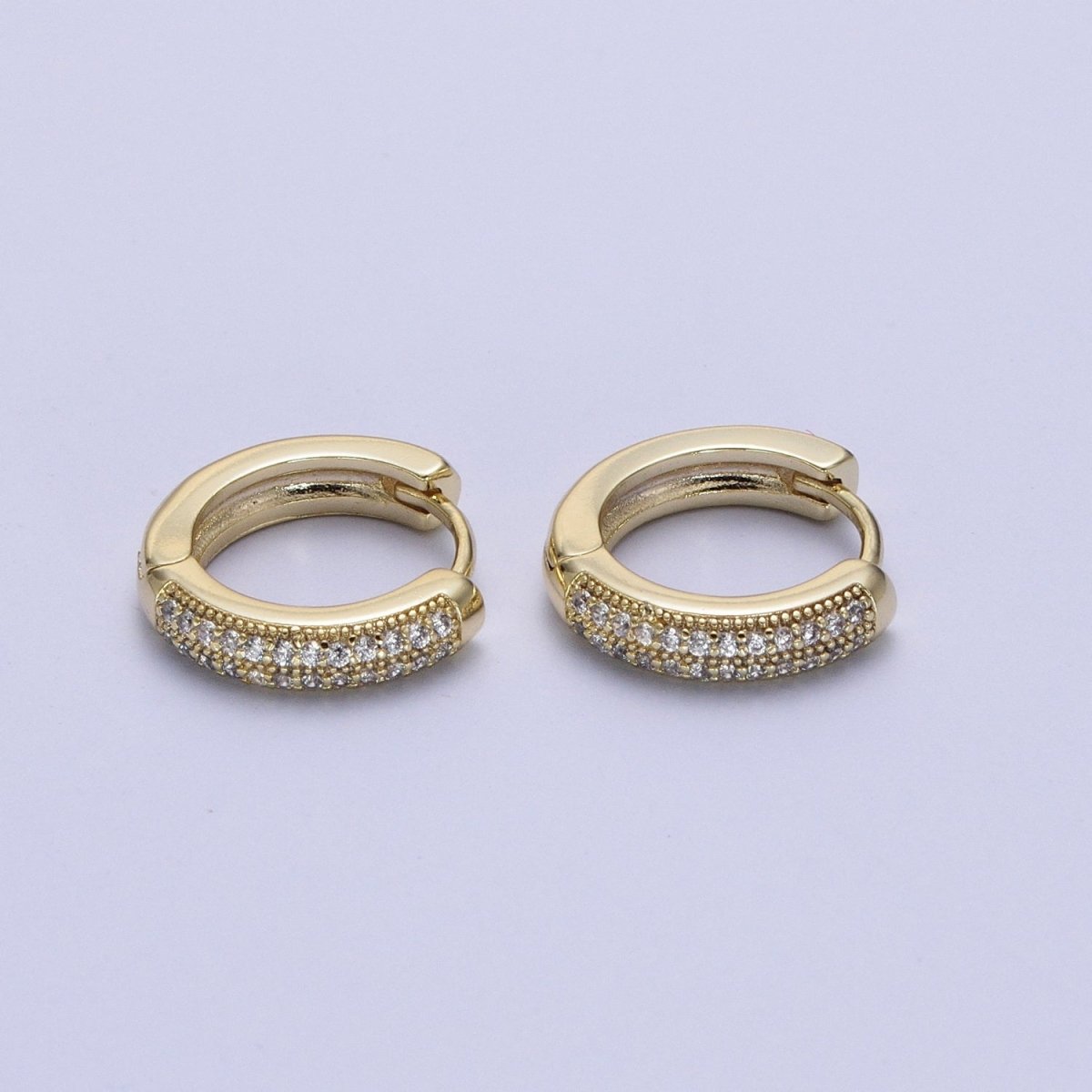 Diamond CZ Huggie Hoop Earrings / 14k Gold Filled Double Row Micro Pave Petite Diamond Huggie Hoop Earring for Everyday Use. Y-002 - DLUXCA