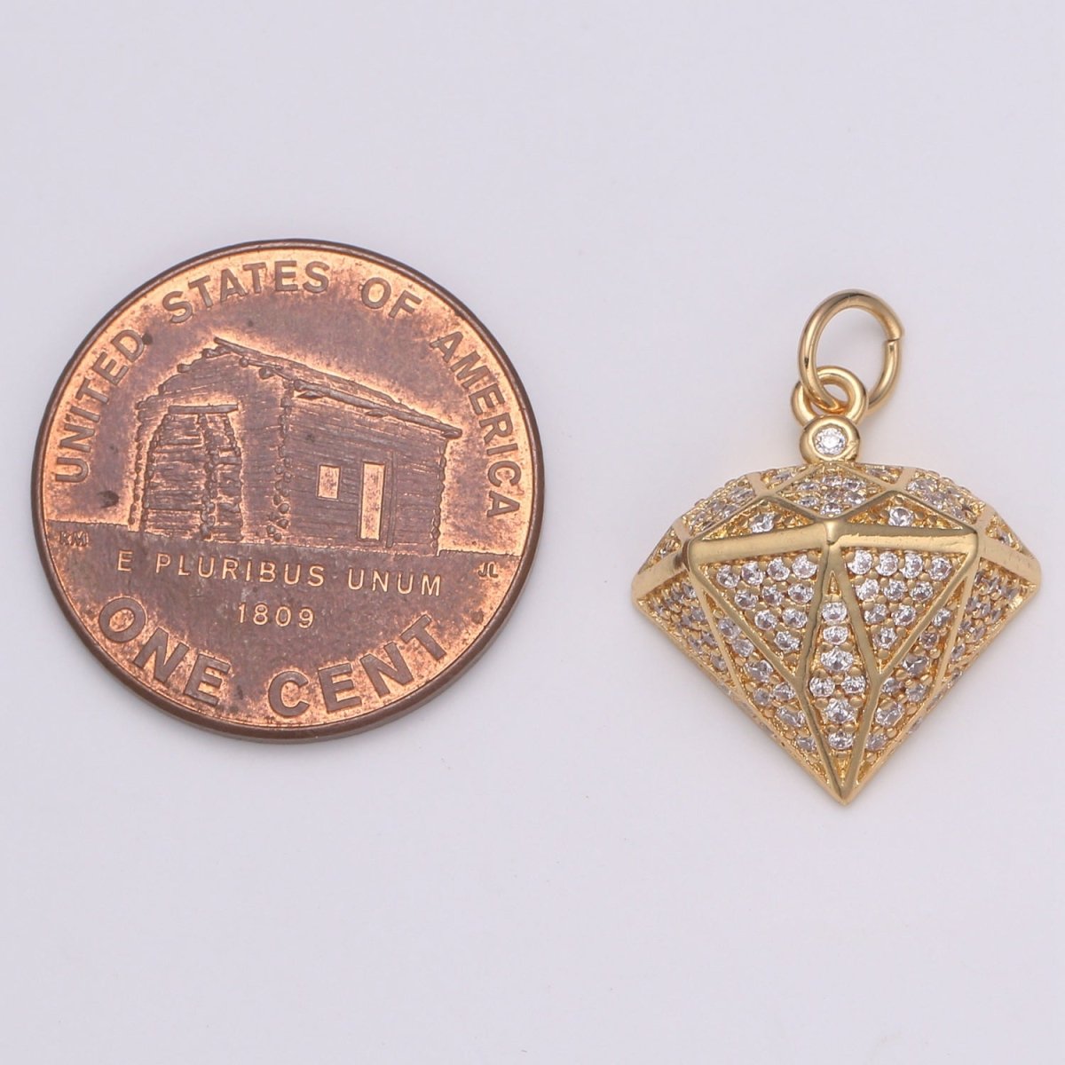 Diamond Design Micro Pave Clear CZ Charm, Acorn Pendant Geometric Gold Charm, DIY Jewelry Necklace E-592 - DLUXCA