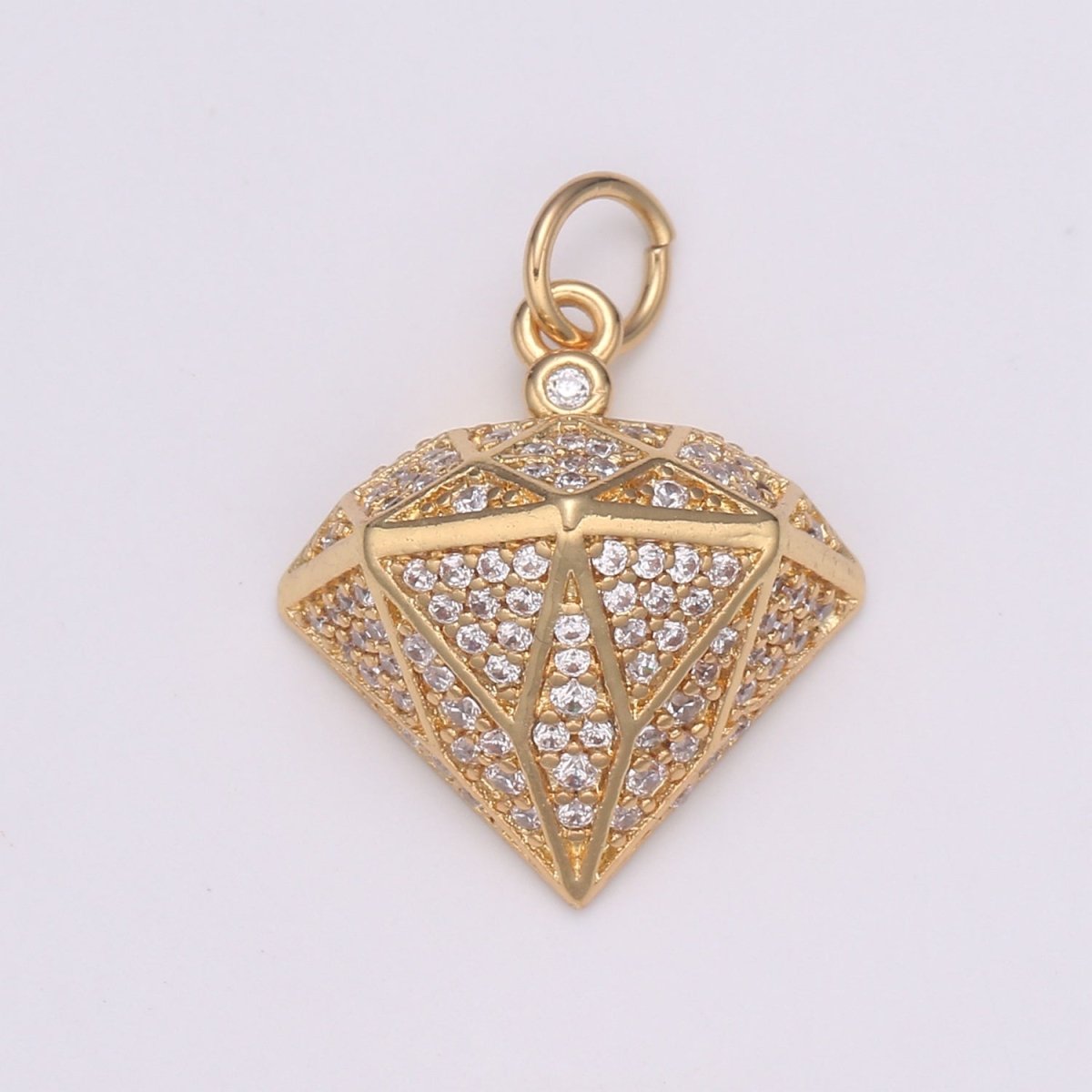Diamond Design Micro Pave Clear CZ Charm, Acorn Pendant Geometric Gold Charm, DIY Jewelry Necklace E-592 - DLUXCA