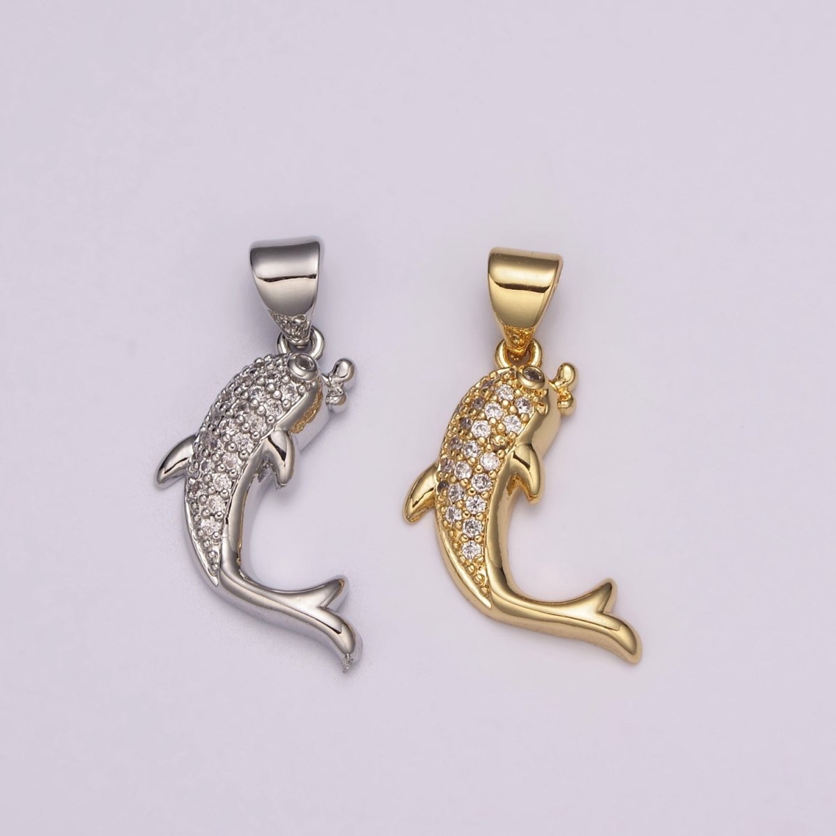 Dolphin Charm Necklace Micro Pave Dolphin Pendant Ocean Under the Sea Inspired Silver Pendant N-491 N-492