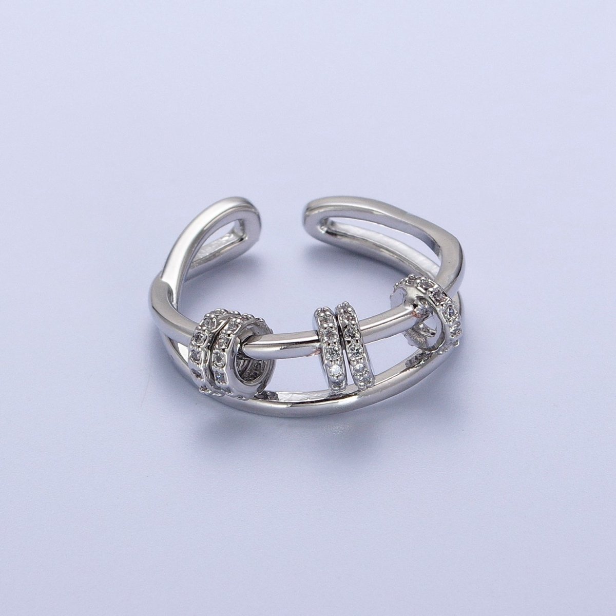 Double Band Articulated Micro Paved CZ Spacer Bead Ring in Gold & Silver | O251-O252