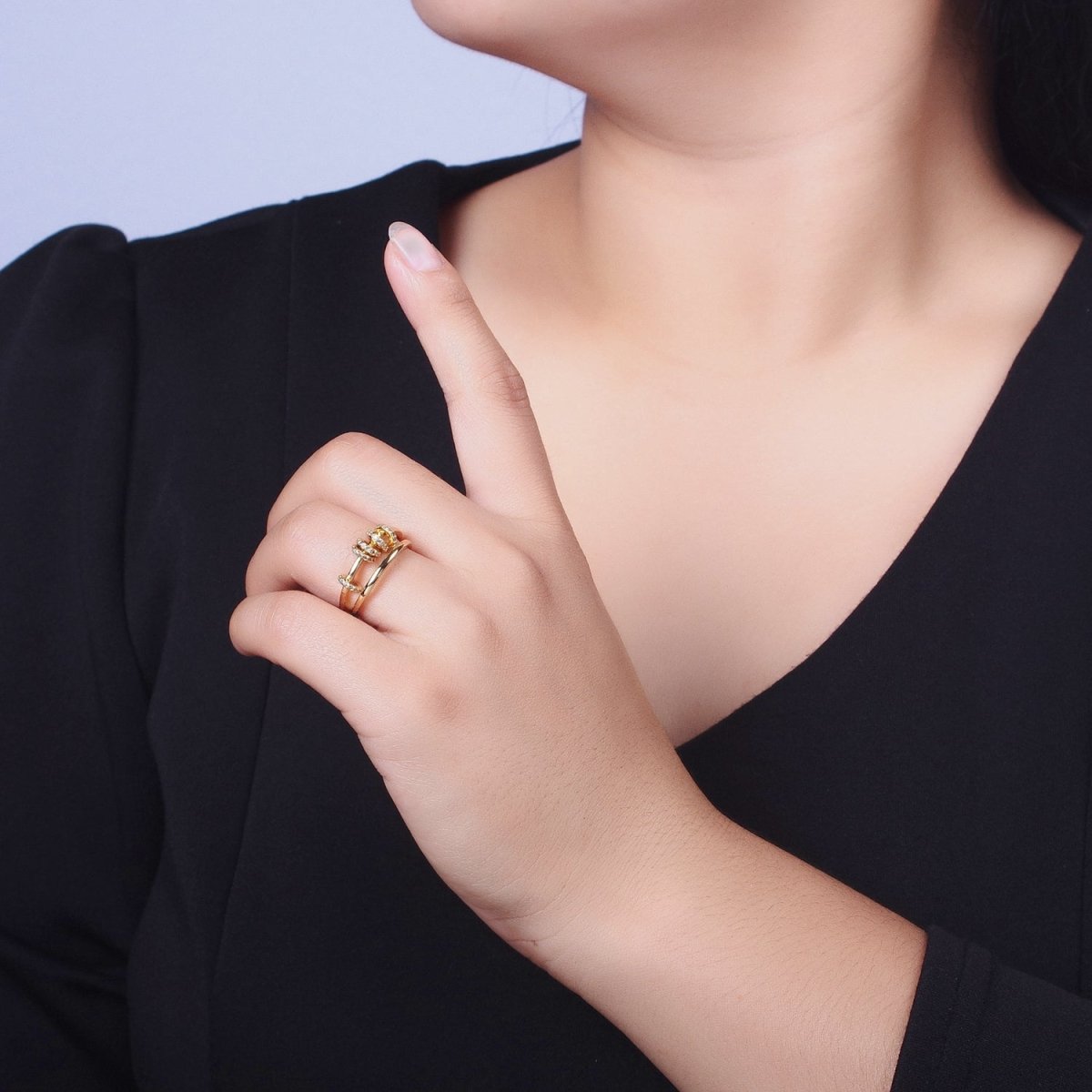 Double Band Articulated Micro Paved CZ Spacer Bead Ring in Gold & Silver | O251-O252