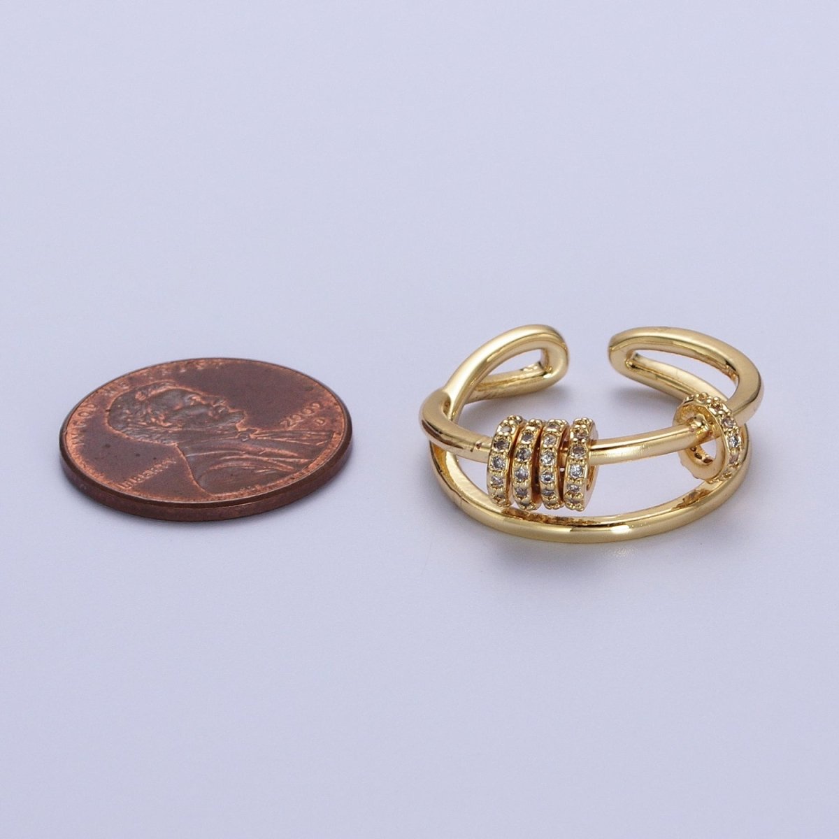 Double Band Articulated Micro Paved CZ Spacer Bead Ring in Gold & Silver | O251-O252