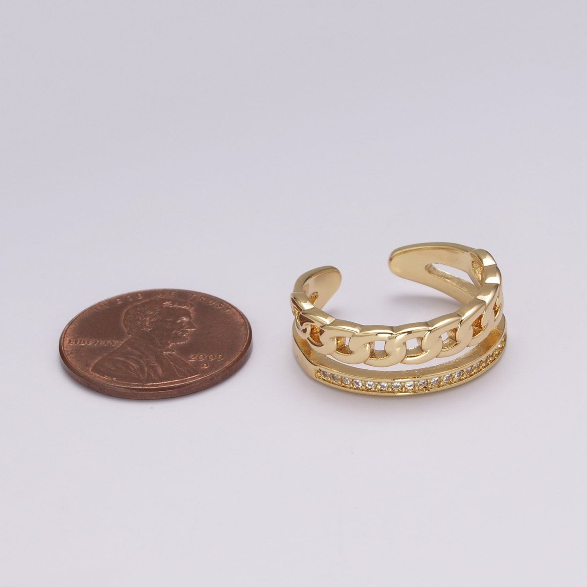 Double Band Chain Ring Design Gold Stackable Modern Minimalist Trending Ring Accessory U-129 - DLUXCA