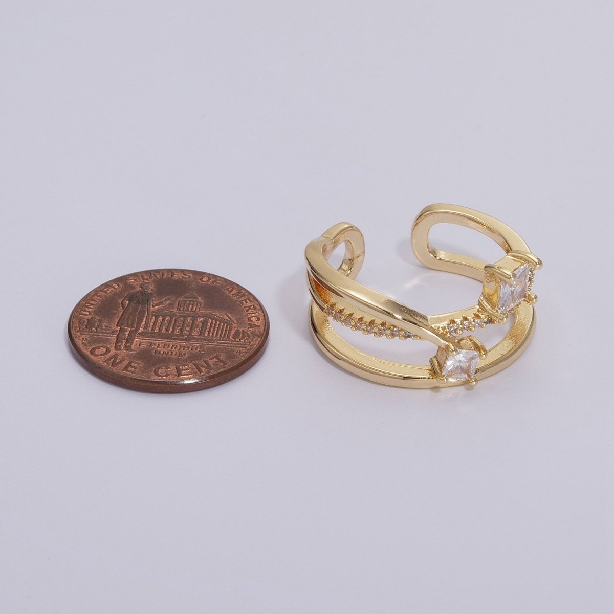 Double Band Ring 18K Gold Filled Micro Pave Ring Open adjustable Jewelry U-027 - DLUXCA