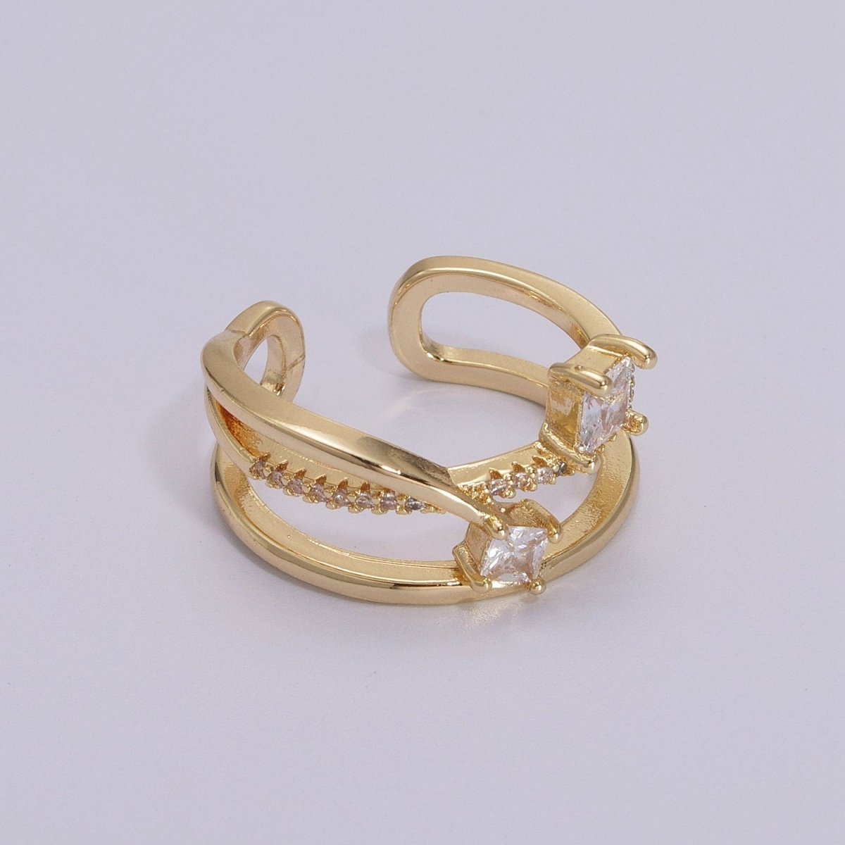 Double Band Ring 18K Gold Filled Micro Pave Ring Open adjustable Jewelry U-027 - DLUXCA