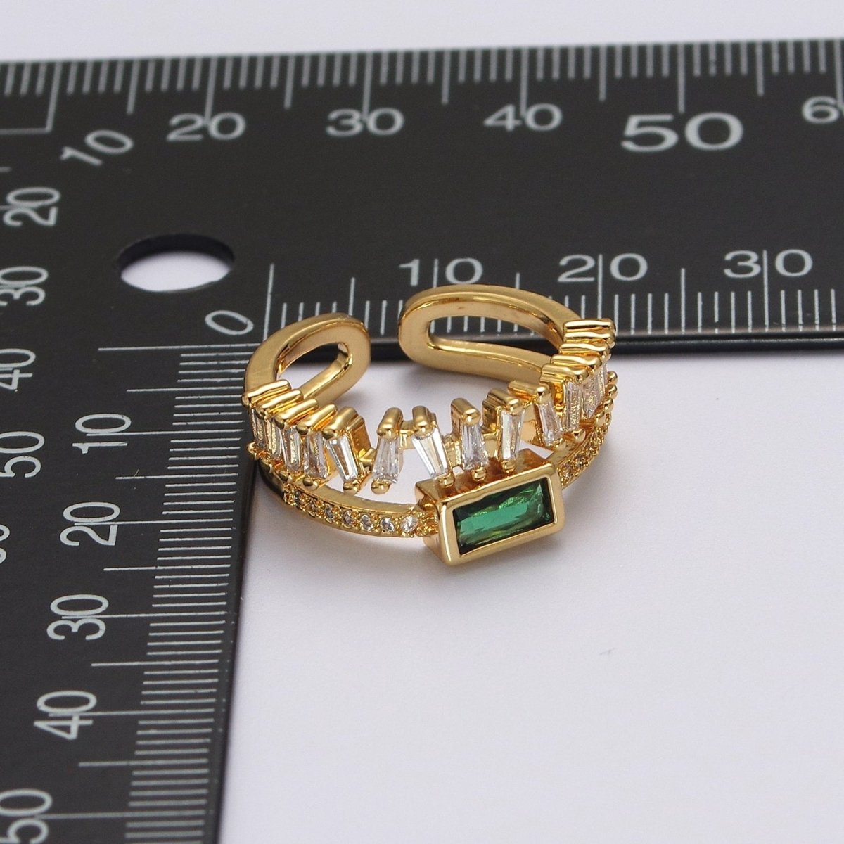 Double Band Ring Clear Baguette Cz Stone with Green CZ For Stackable Ring O-2037 - DLUXCA