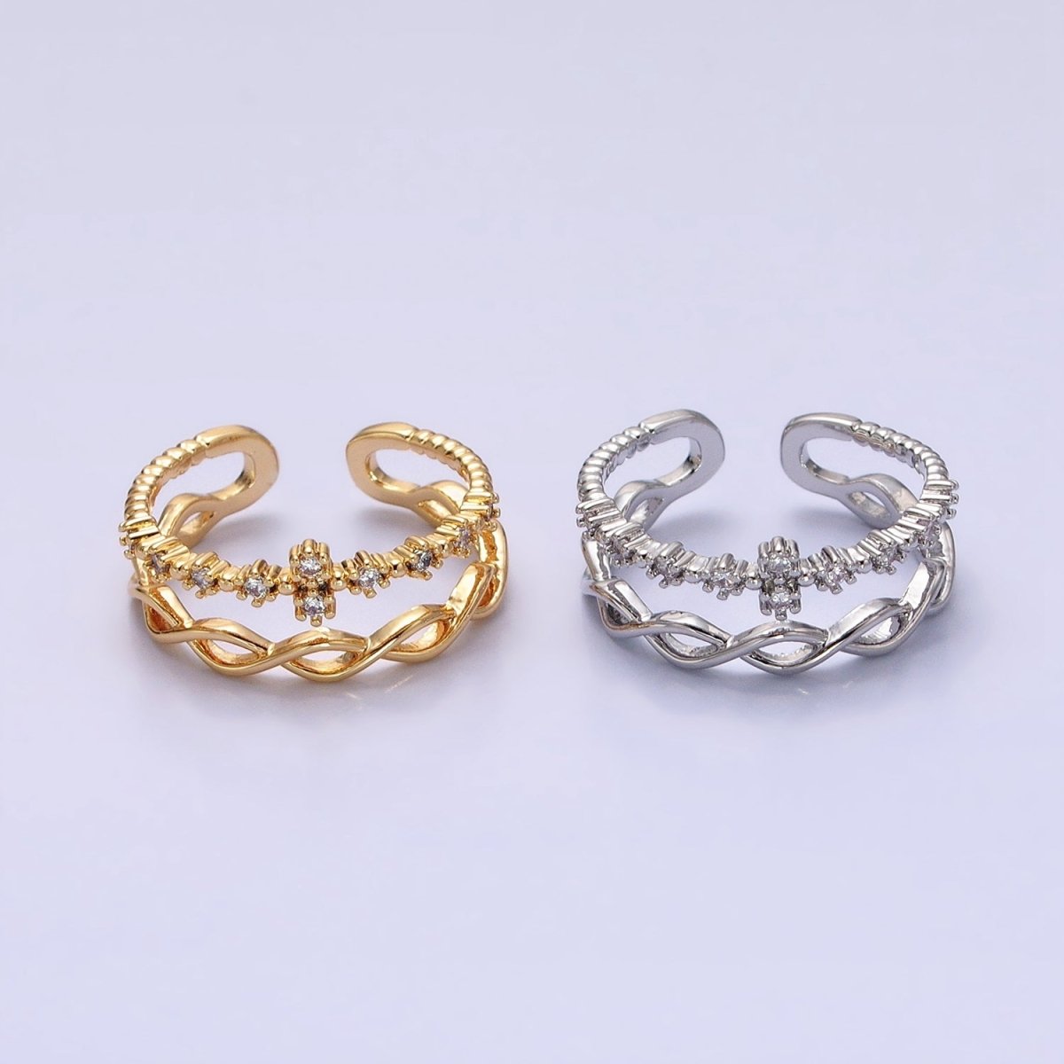 Double Band Ring Gold Twist Knot Band Open Adjustable Ring  O-1810