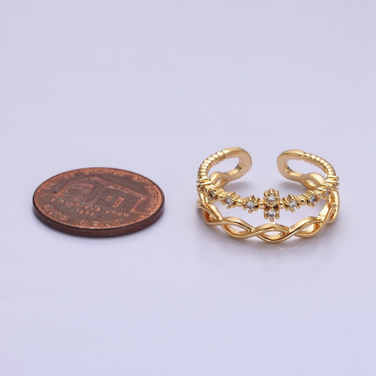 Double Band Ring Gold Twist Knot Band Open Adjustable Ring  O-1810