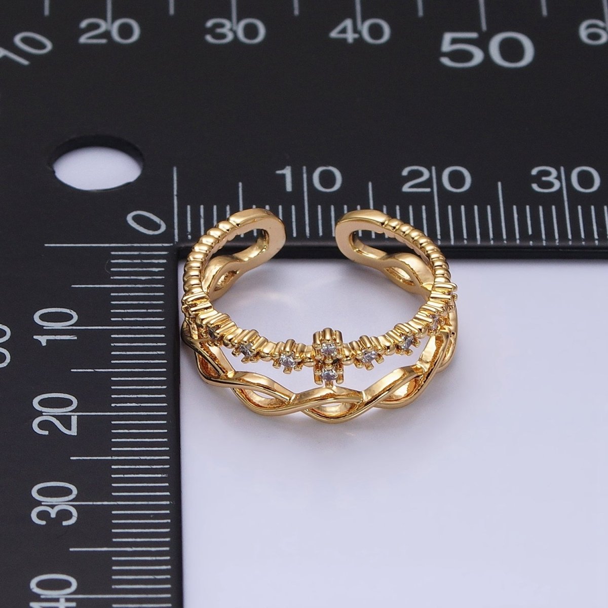 Double Band Ring Gold Twist Knot Band Open Adjustable Ring  O-1810
