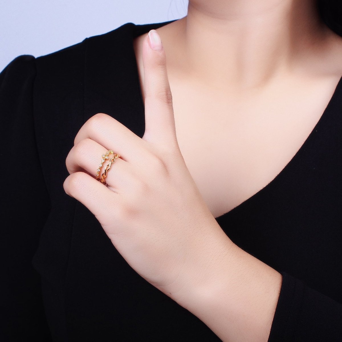 Double Band Ring Gold Twist Knot Band Open Adjustable Ring  O-1810