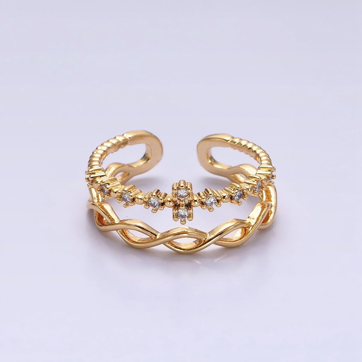 Double Band Ring Gold Twist Knot Band Open Adjustable Ring  O-1810