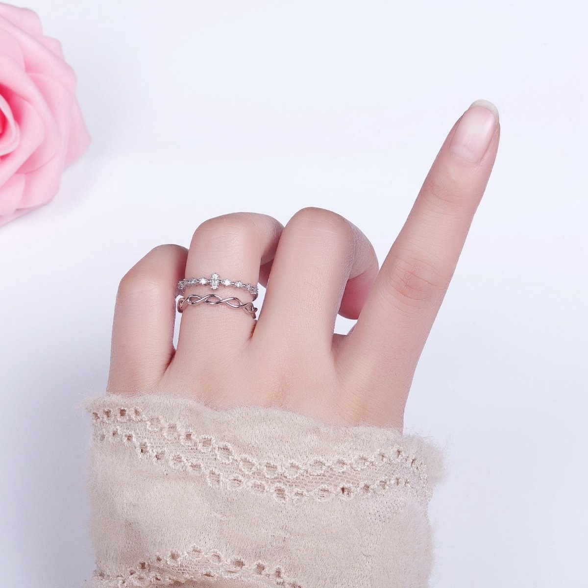 Double Band Ring Gold Twist Knot Band Open Adjustable Ring  O-1810