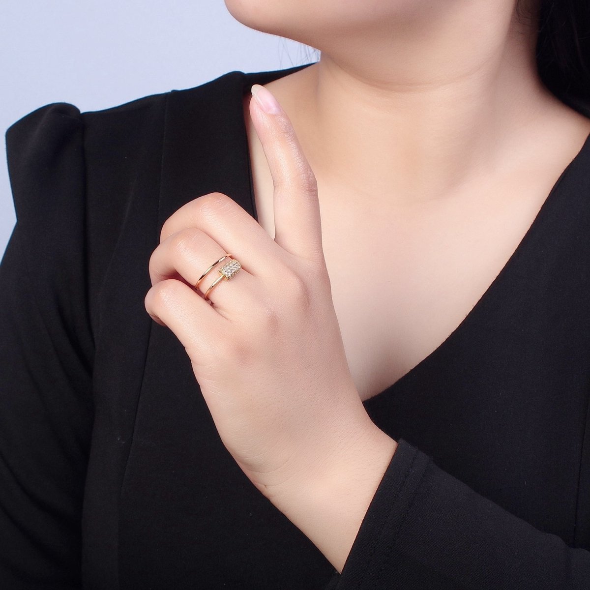 Double Band Ring with Pave Tube For Statement Jewelry Stackable Ring O-733 - DLUXCA