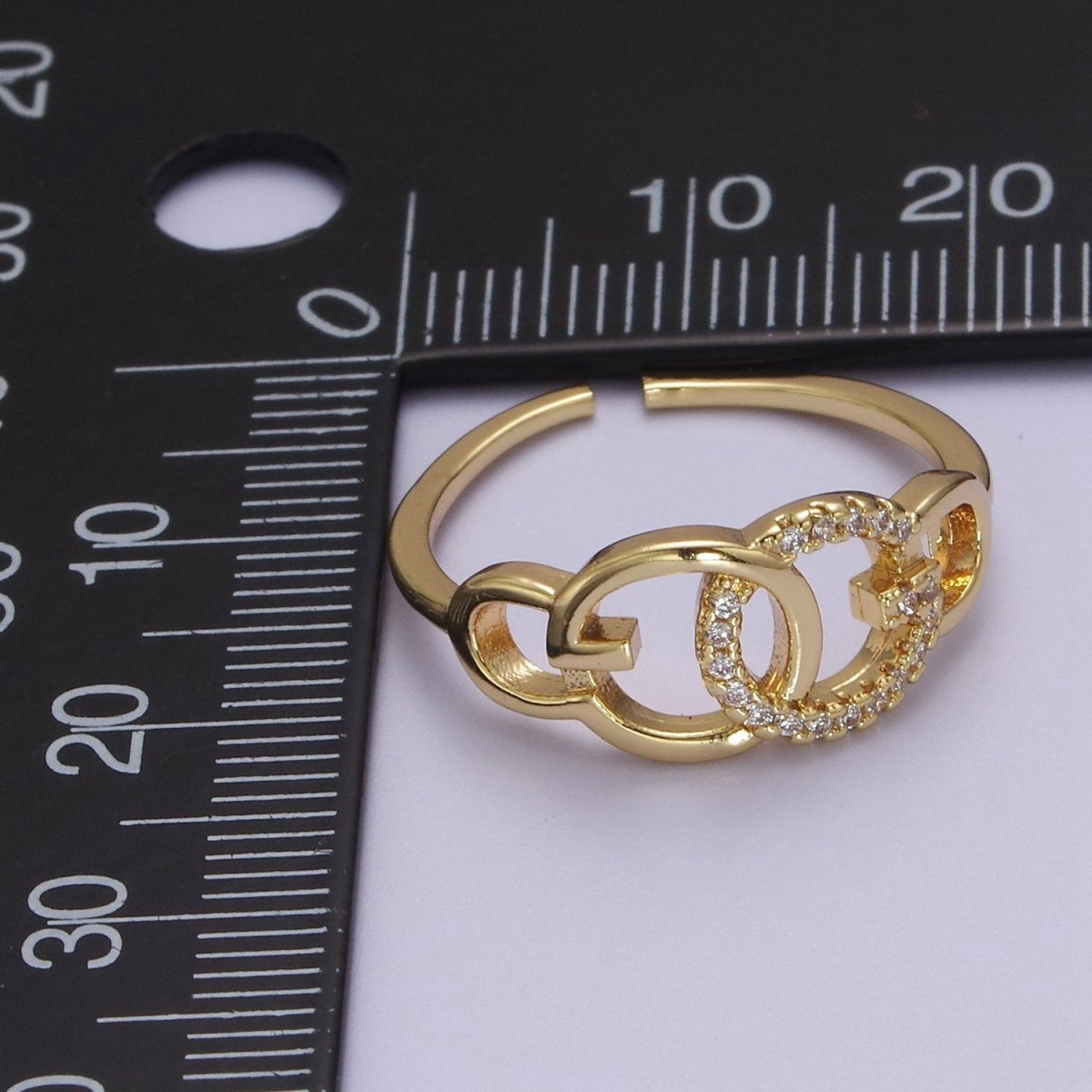 Double Circle Ring Cz Round Link Chain Dainty Open Adjustable Ring S-507 - DLUXCA